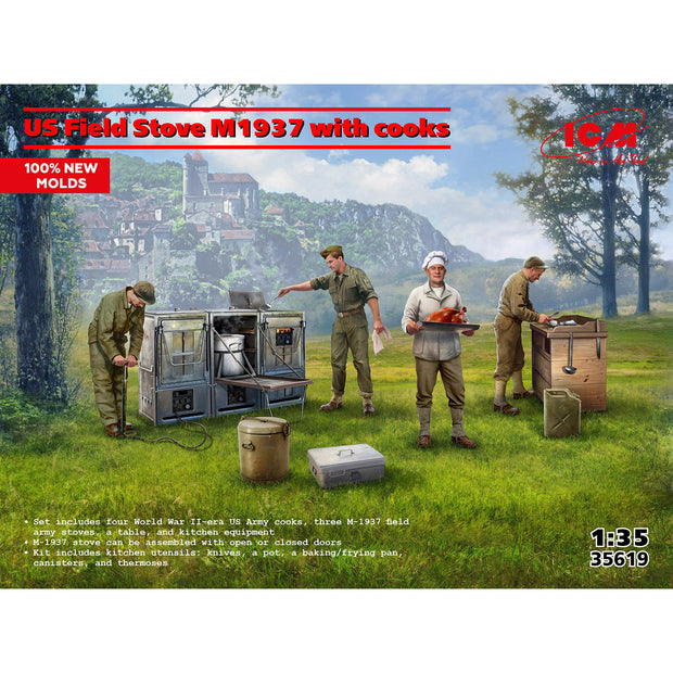 US Field Stove M1937 with cooks Scale 1:35 ICM35619 Plastic Model Figures Kit