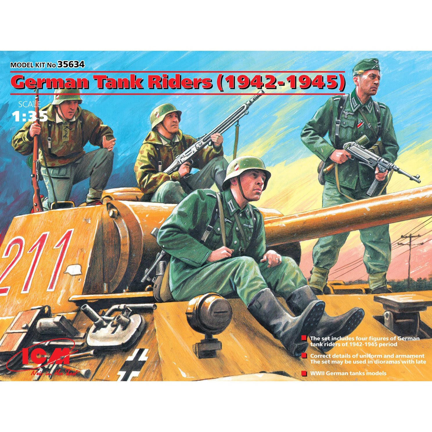 ICM 35634 Plastic model kit figures Scale 1:35 German tank riders, (1942-1945)