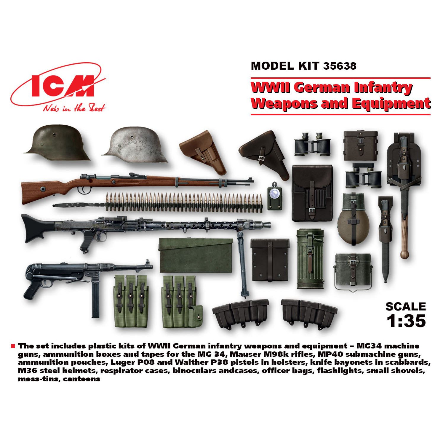 ICM35638 Plastic model kit Scale 1:35 WWII German Infantry Weapons and Equipment