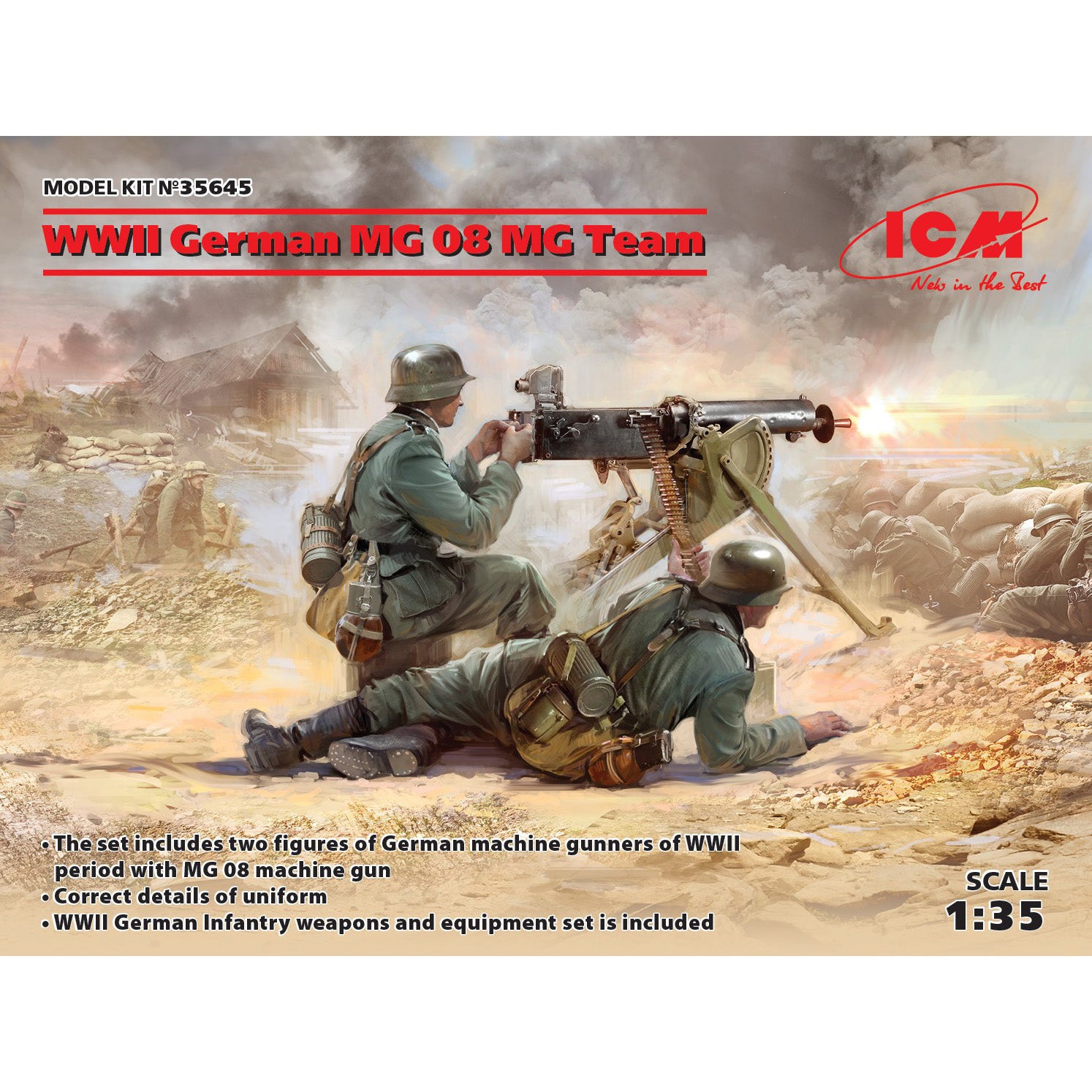 ICM 35645 Plastic model figures kit Scale 1:35 WWII German MG08 MG Team 2figures