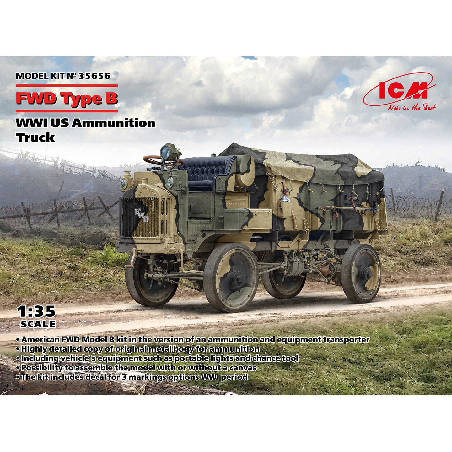 FWD Type B WWI US Ammunition Truck ICM 35656 Scale 1:35 Plastic Model Kit