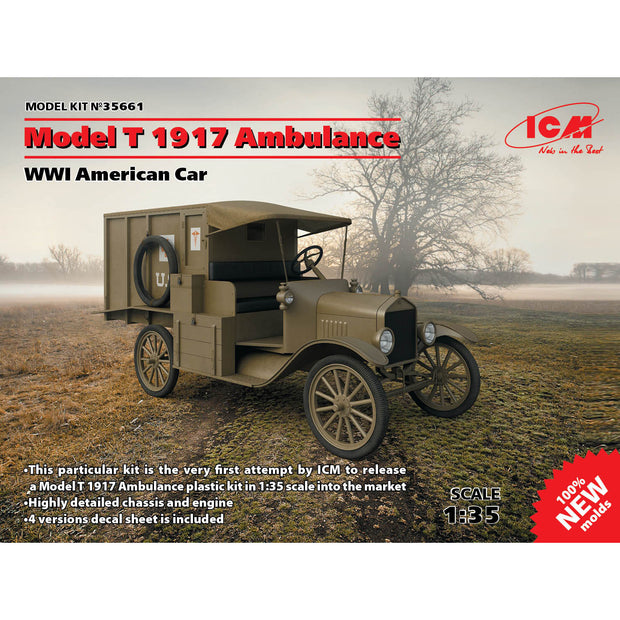ICM 35661 Plastic model Car kit Scale 1:35 Model T 1917 Ambulance, WWI American