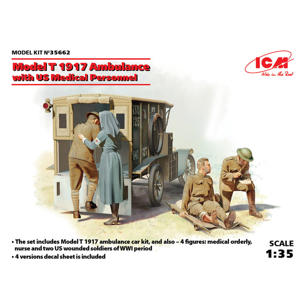 ICM 35662 car kit models 1:35 Model T 1917 Ambulance with US medical personnel