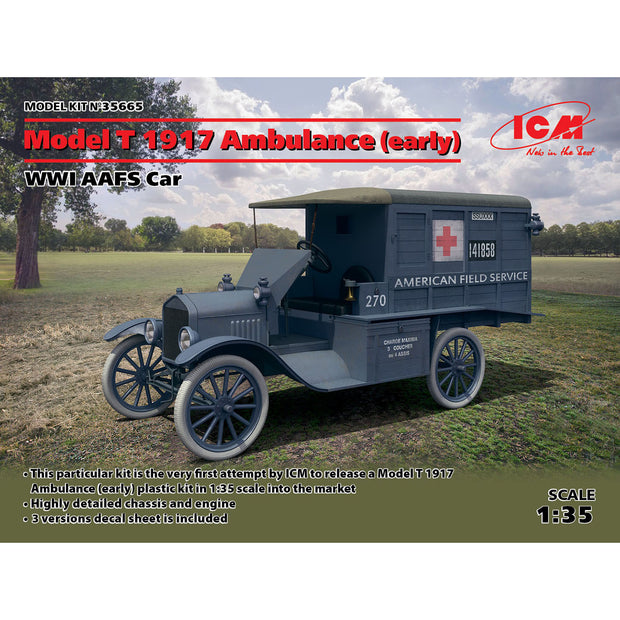 ICM 35665 Plastic model kit Car 1:35 Model T 1917 Ambulance (early), WWI AAFS