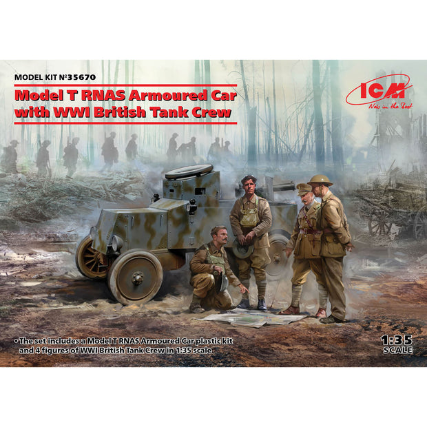 ICM 35670 Scale model kit 1:35 Model T RNAS Armoured Car WWI British Tank Crew
