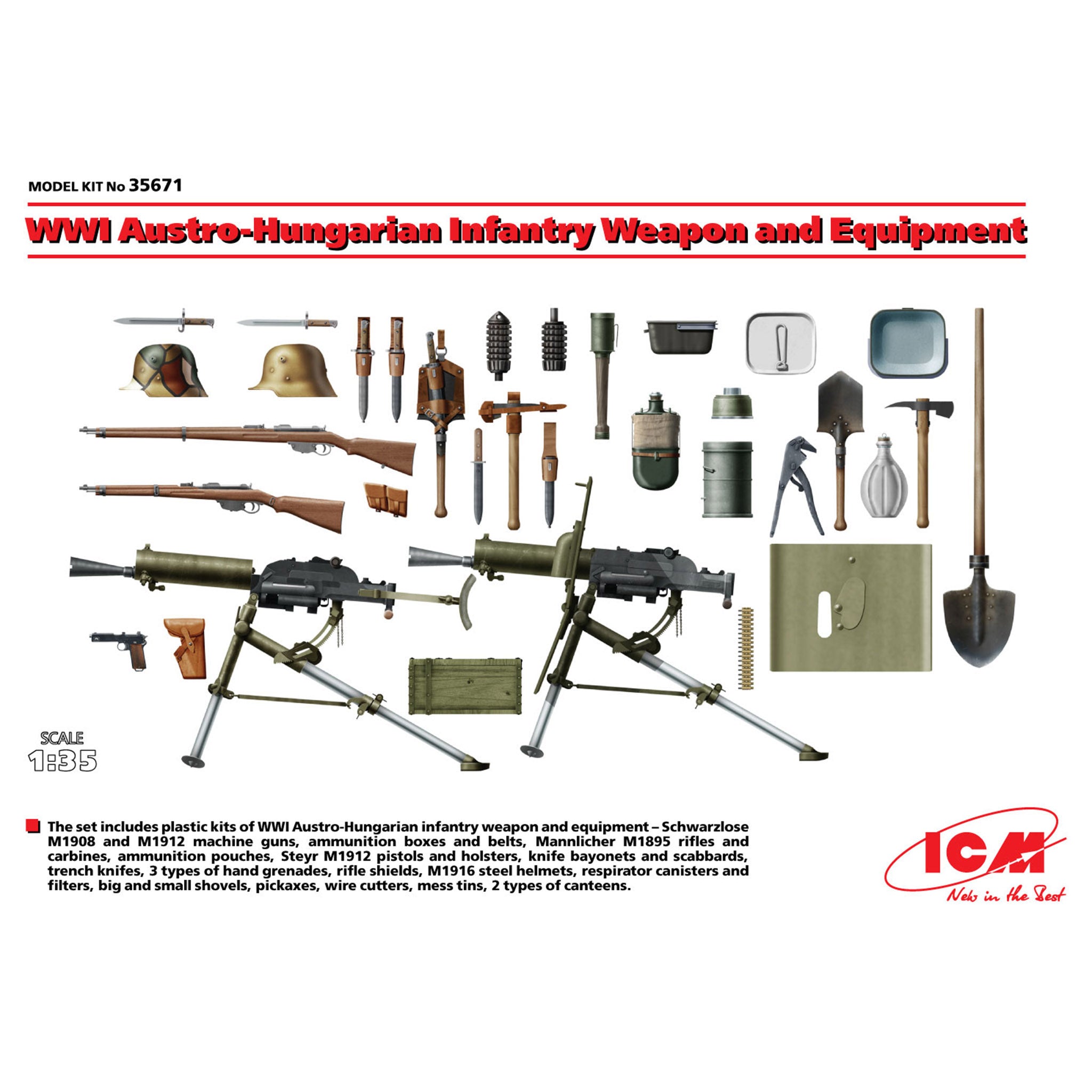 ICM35671 Scale model kit 1:35 WWI Austro-Hungarian infantry weapon and equipment