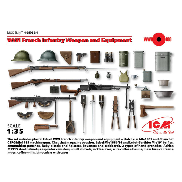 ICM 35681 Plastic model kit Scale 1:35 WWI French infantry weapon and equipment