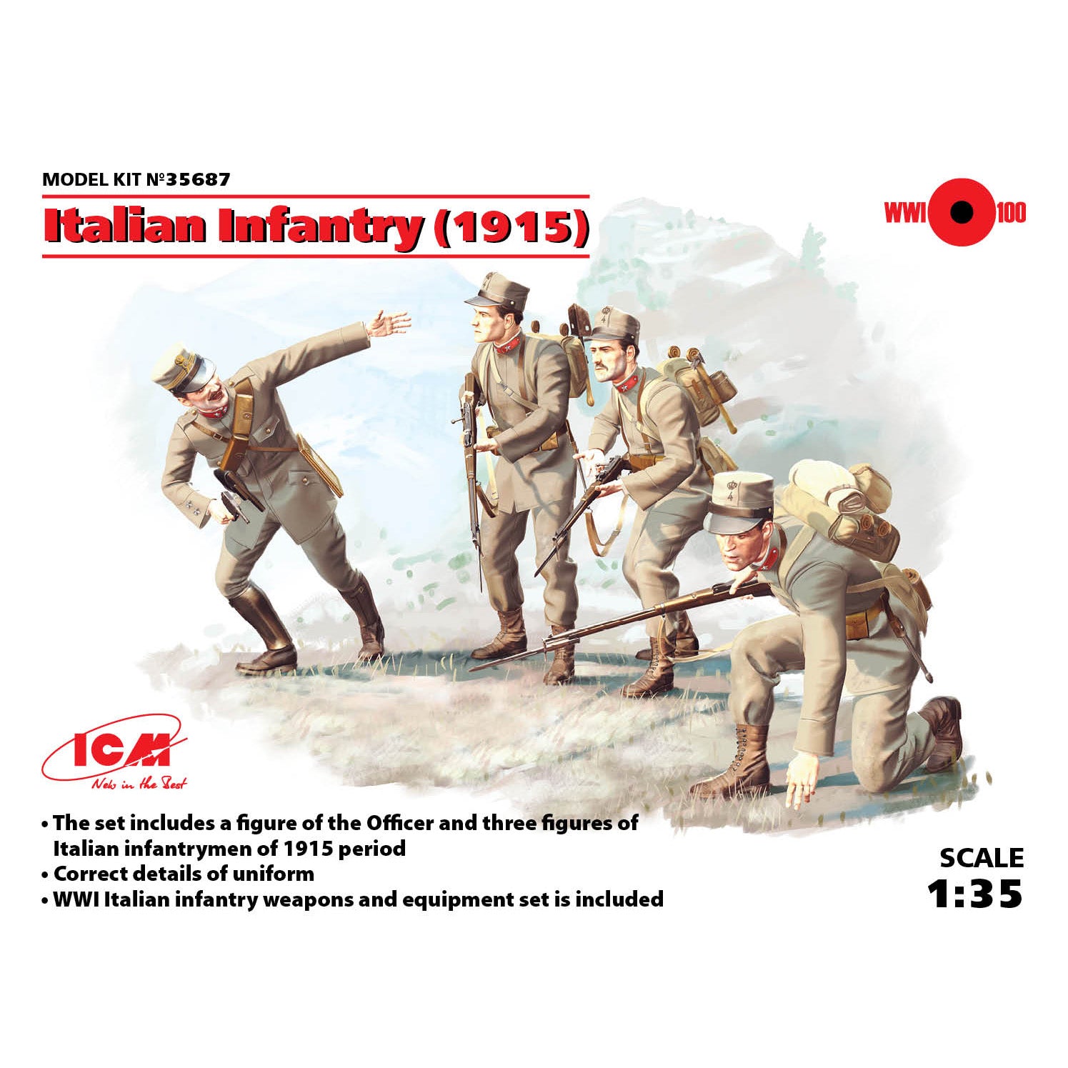 ICM 35687 Plastic model kit 1:35 Italian Infantry (1915) (4 figures) models kits