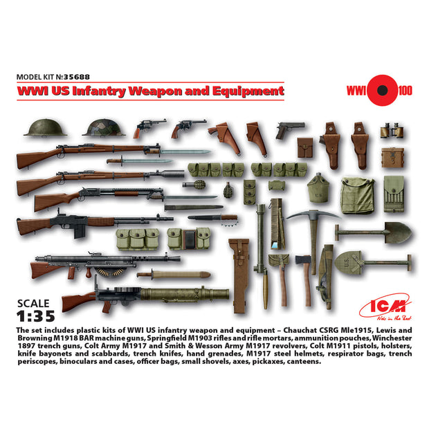 ICM 35688 Plastic model kit Scale 1:35 WWI U.S. Infantry weapon and equipment