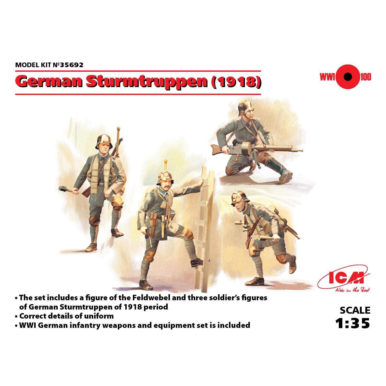 ICM 35692 Plastic model kit 1:35 German Sturmtruppen, 1918 model plastic kits