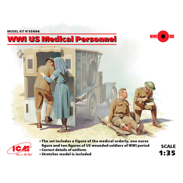 ICM 35694 Plastic model kit 1:35 WWI US medical personnel modelling plastic kits
