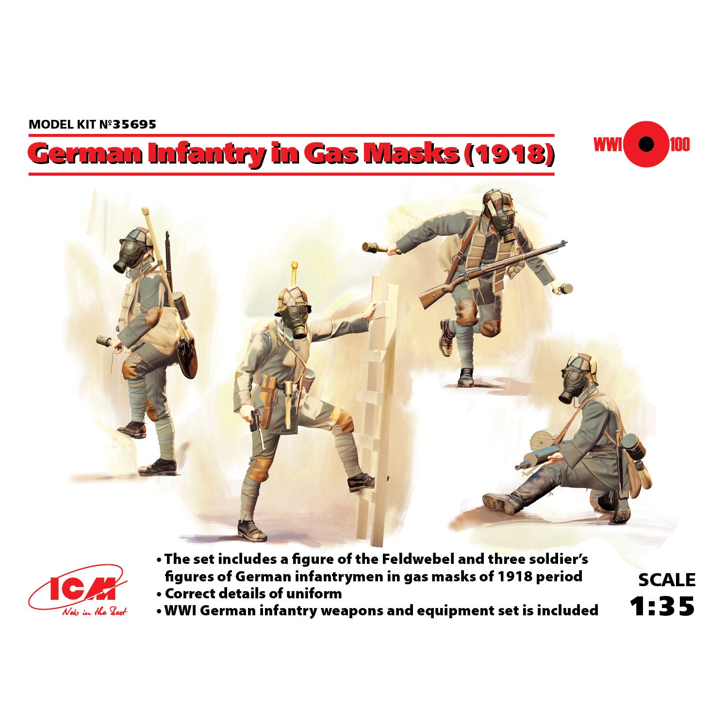 ICM 35695 Plastic model 1:35 German Infantry in Gas Masks modelling plastic kits