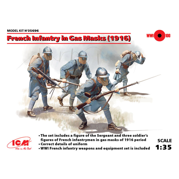 ICM 35696 Plastic model kit 1:35 French Infantry in Gas Masks (1916) (4 figures)