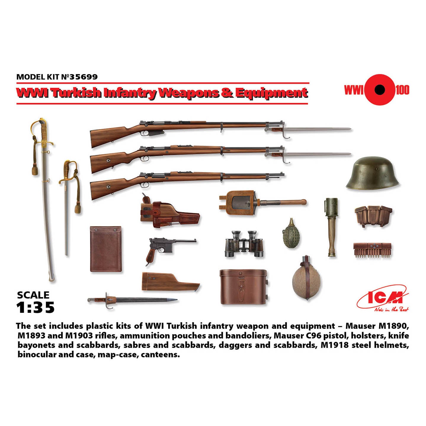 ICM 35699 Plastic model kit Scale 1:35 WWI Turkich Infantry Weapons & Equipment
