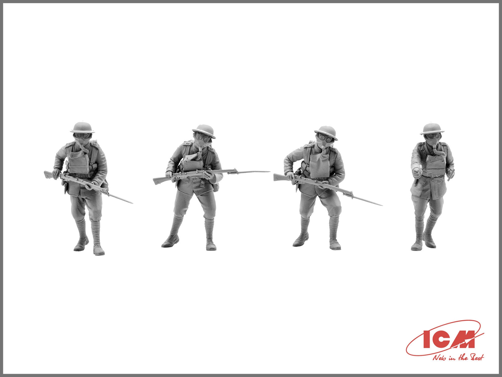ICM 35703 Plastic model kit Scale 1:35 British infantry in gas masks (1917), WWІ