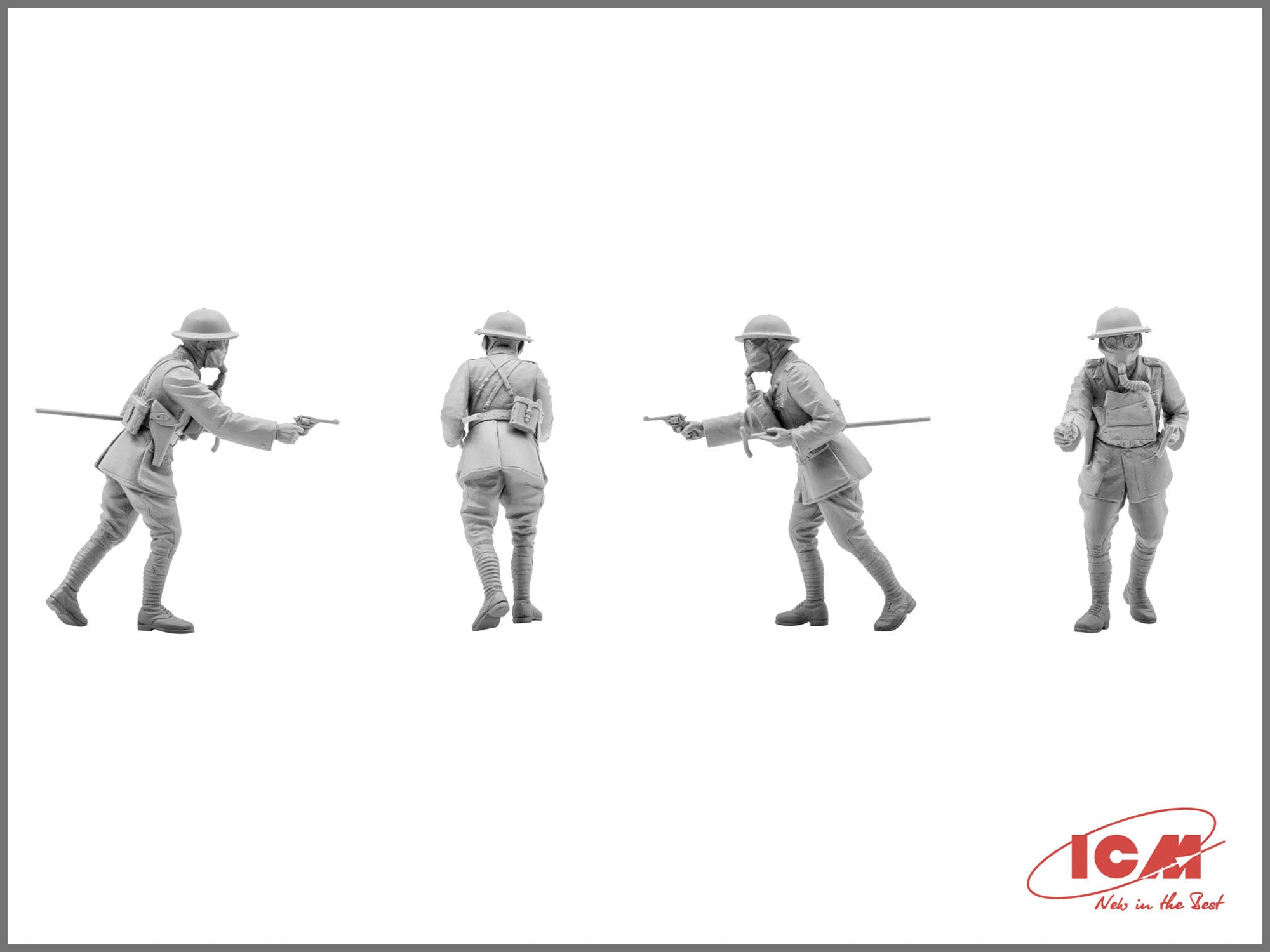 ICM 35703 Plastic model kit Scale 1:35 British infantry in gas masks (1917), WWІ