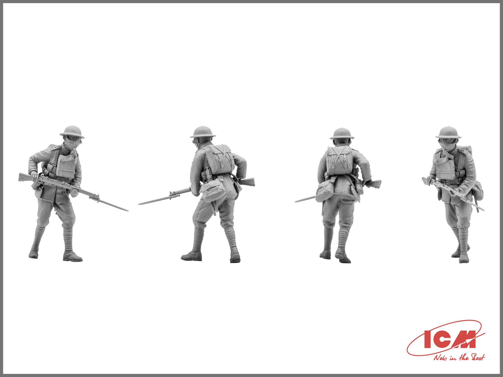 ICM 35703 Plastic model kit Scale 1:35 British infantry in gas masks (1917), WWІ