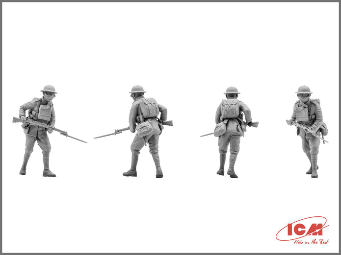 ICM 35703 Plastic model kit Scale 1:35 British infantry in gas masks (1917), WWІ