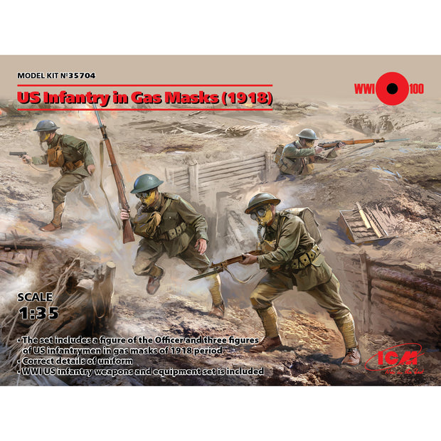 ICM 35704 Plastic model figures kit Scale 1:35 US Infantry in Gas Masks (1918)