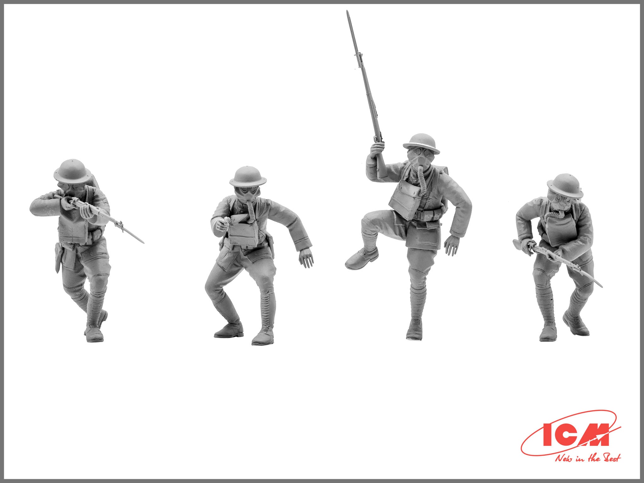 ICM 35704 Plastic model figures kit Scale 1:35 US Infantry in Gas Masks (1918)