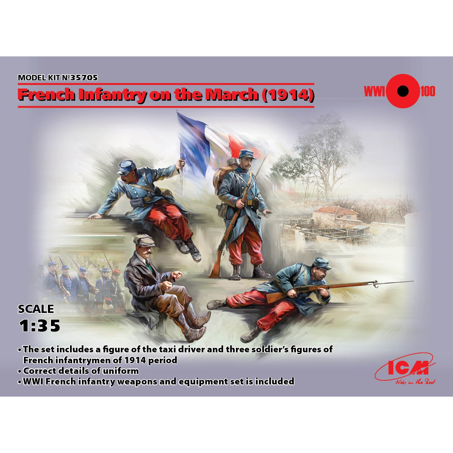 ICM 35705 Plastic model kit 1:35 French Infantry on the march (1914) (4 figures)