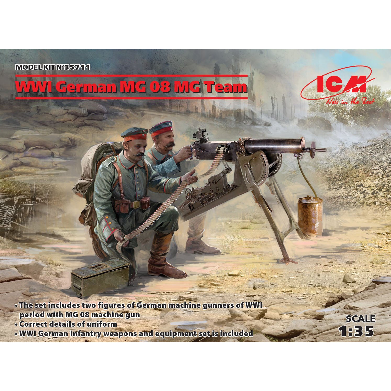 ICM 35711 Plastic model kit Scale 1:35 WWI German MG08 MG Team (2 figures)