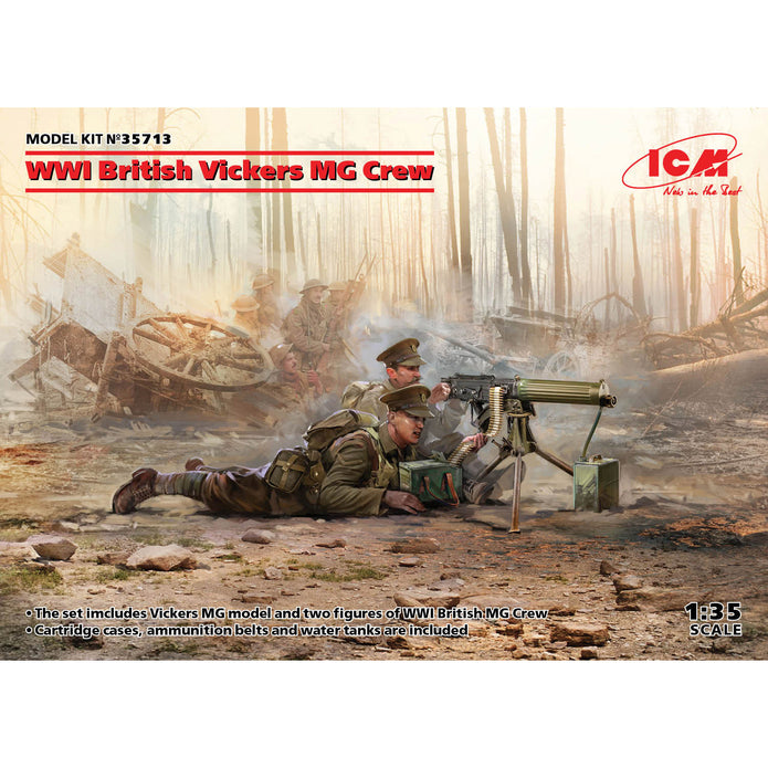 WWI British Vickers MG Crew
Vickers MG & 2 figures Scale 1:35 ICM35713 Plastic Model Figures Kit