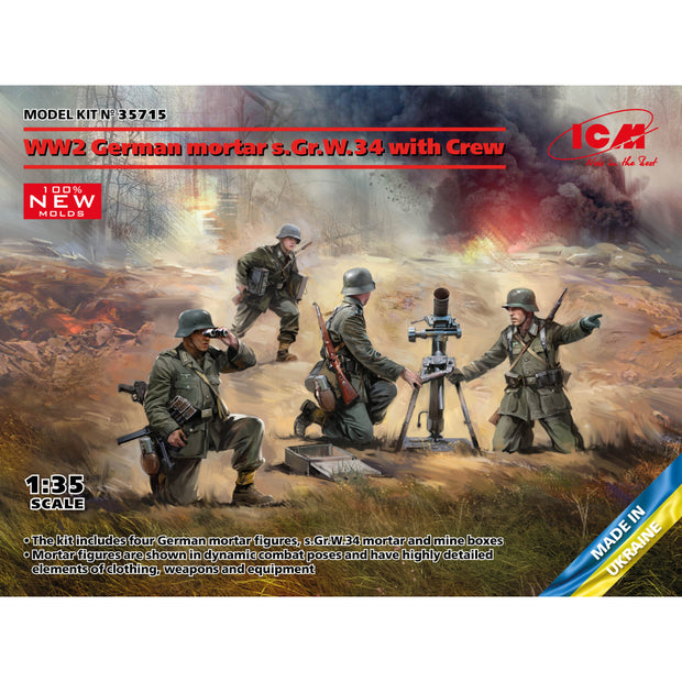ICM 35715 figures 1:35 WW2 German mortar GrW 34 with Crew (mortar and 4 figures)