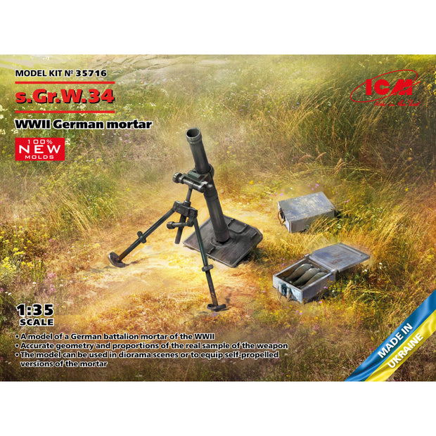 ICM 35716 Plastic model kit Scale 1:35 sGr.W.34 WWII German mortar modelling kit