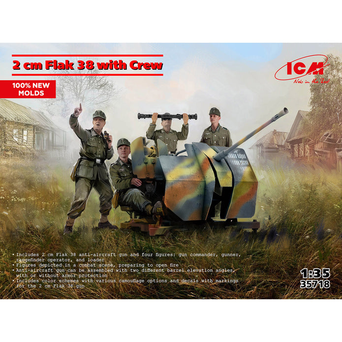 2 cm Flak 38 with Crew Scale 1:35 ICM35718 Plastic Model Figures Kit