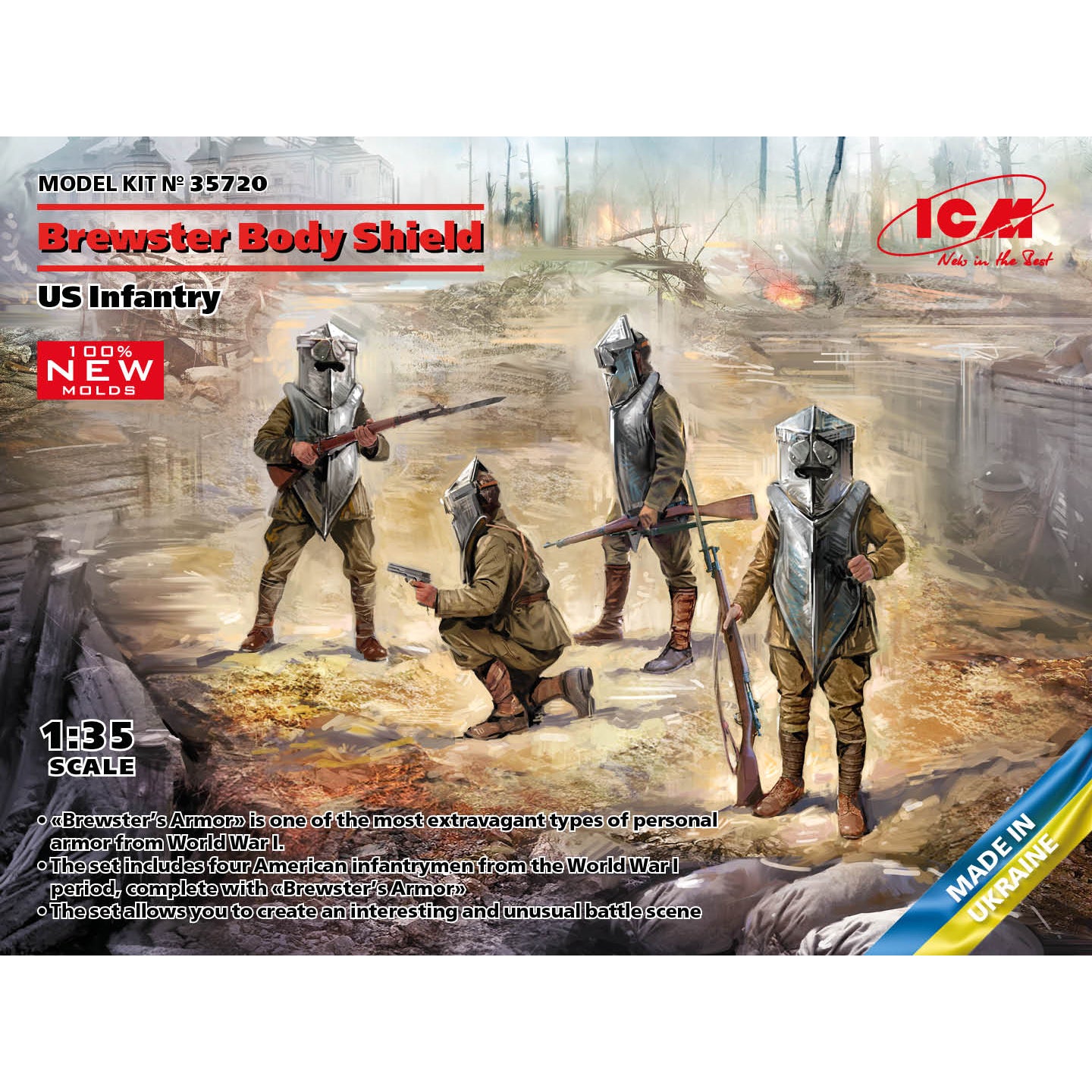 ICM 35720 Plastic model kit figures Scale 1:35 Brewster Body Shield US Infantry