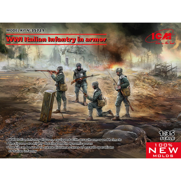 ICM 35721 Plastic model kit figures Scale 1:35 Italian infantry in armor WWI