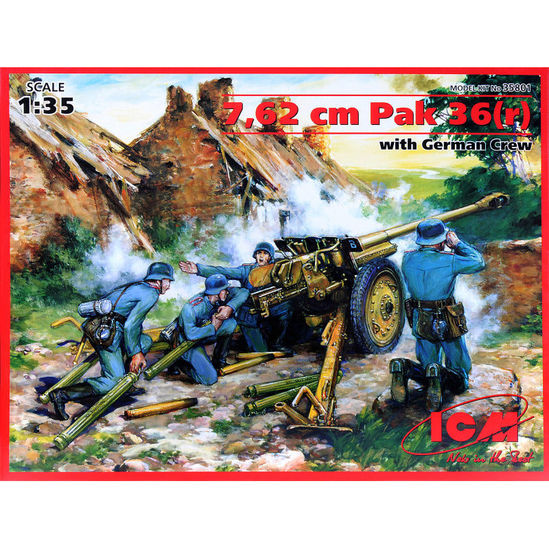 ICM 35801 Plastic model kit Scale 1:35 7,62cm Pak 36r gun with German crew