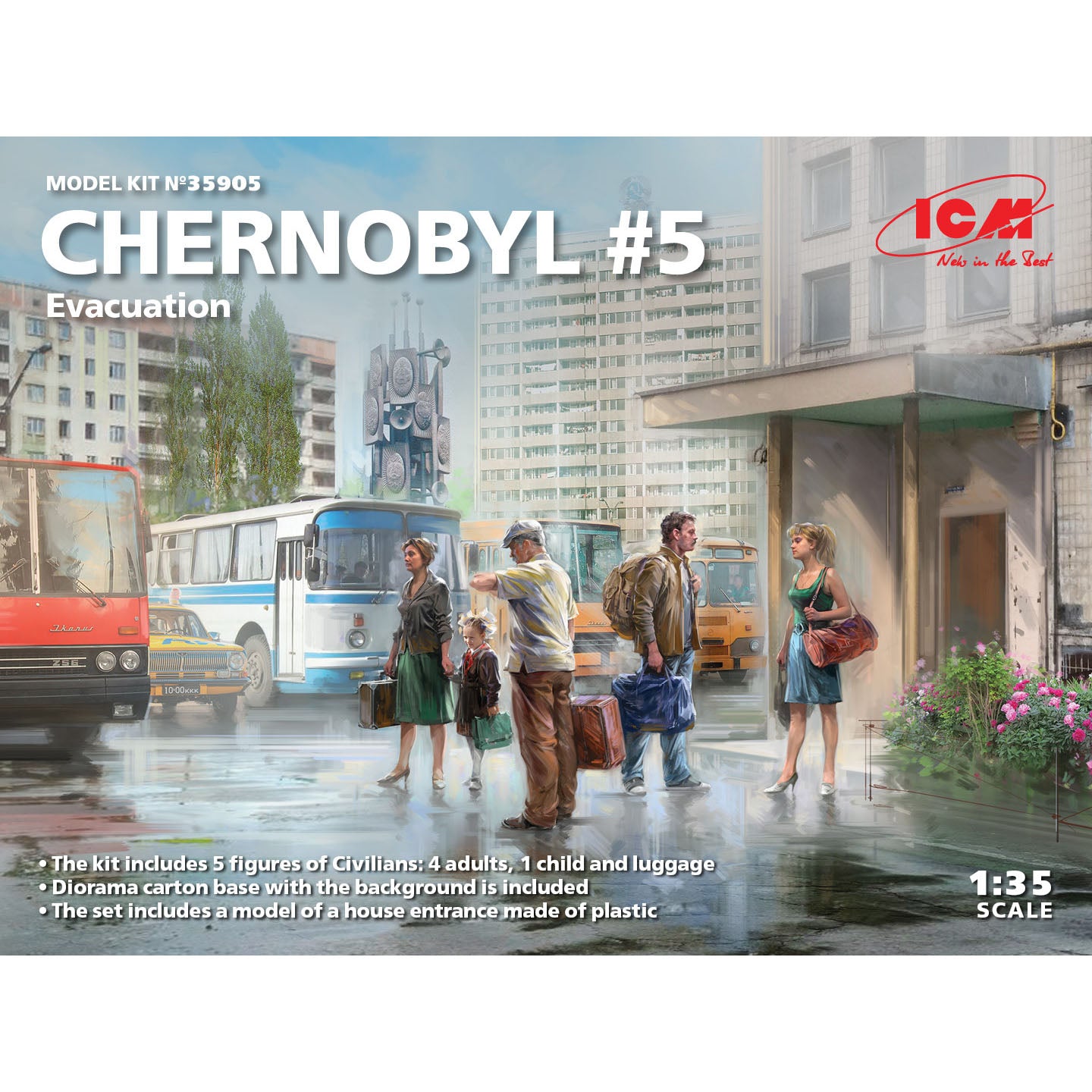ICM 35905 Plastic model figures kit Scale 1:35 Chernobyl #5 Evacuation kit model