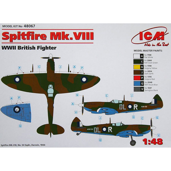 ICM 48067 Plastic model aircraft kit 1:48 Spitfire Mk.VIII WWII British fighter