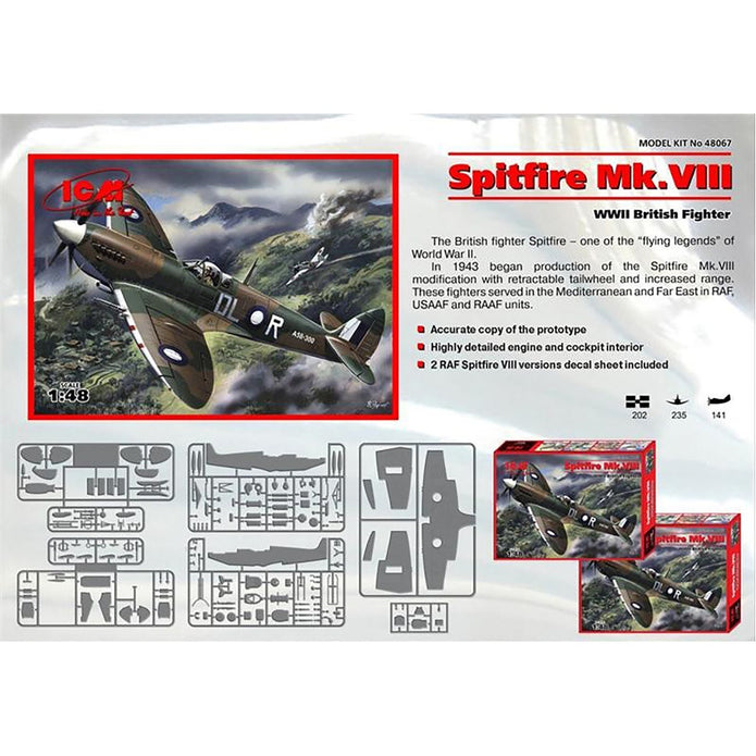 ICM 48067 Plastic model aircraft kit 1:48 Spitfire Mk.VIII WWII British fighter