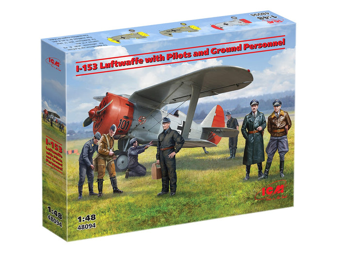 I-153 Luftwaffe with Pilots and Ground Personnel Scale 1:48 ICM48094 Plastic Model Aircraft Kit