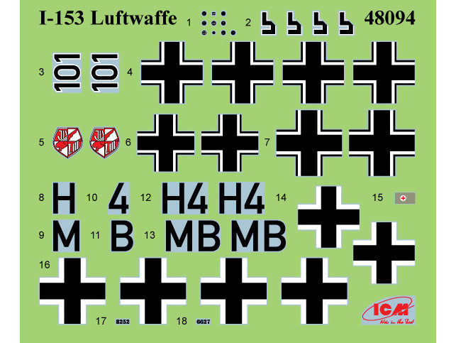 I-153 Luftwaffe with Pilots and Ground Personnel Scale 1:48 ICM48094 Plastic Model Aircraft Kit