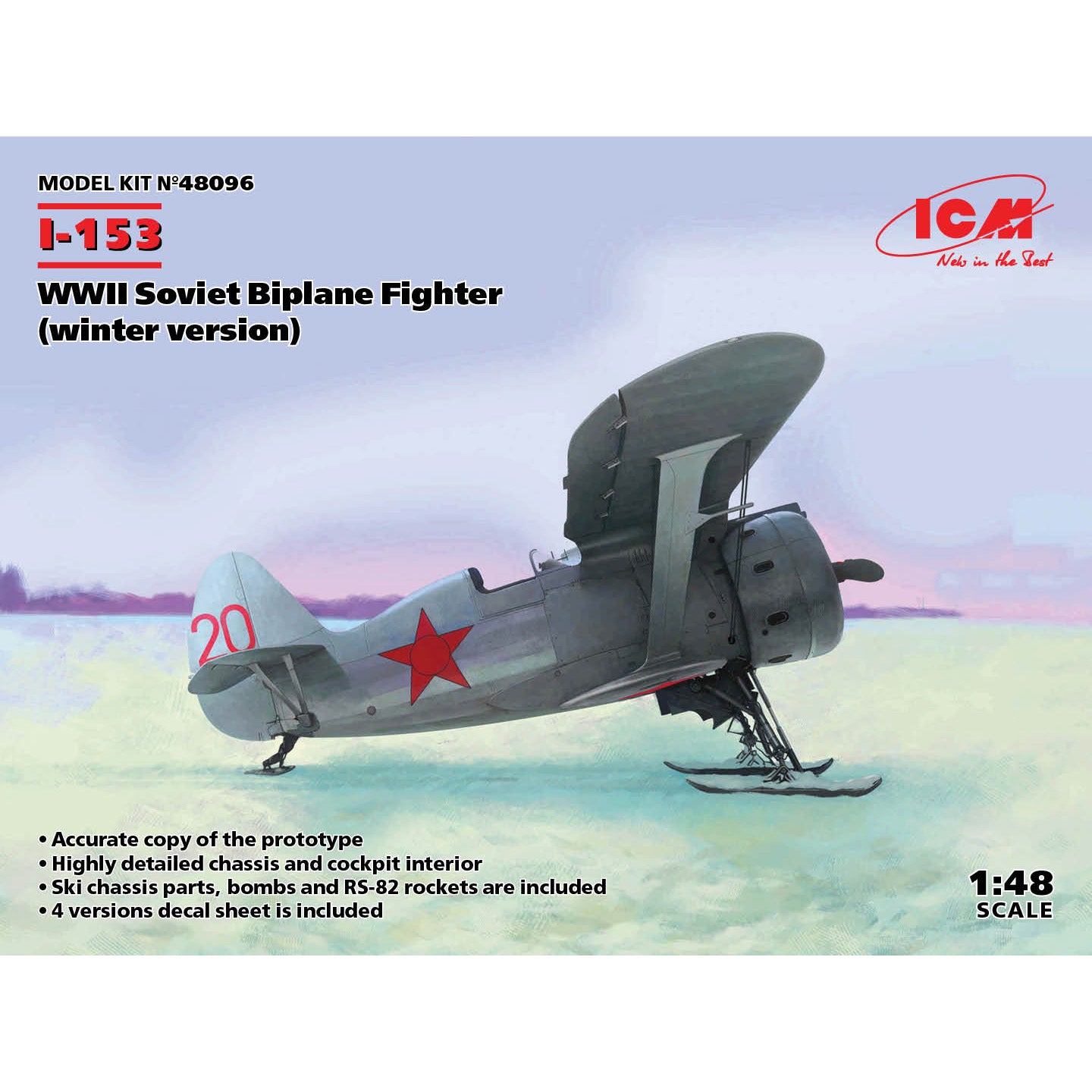 ICM48096 model kit aircraft 1:48 I153 WWII Soviet Biplane Fighter winter version
