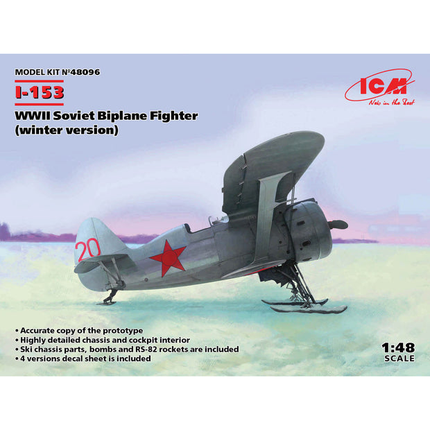 ICM48096 model kit aircraft 1:48 I153 WWII Soviet Biplane Fighter winter version