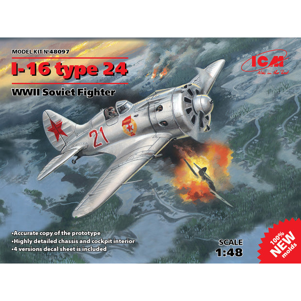ICM 48097 Plastic model kit aircraft Scale 1:48 WWII Soviet Fighter I-16 type 24