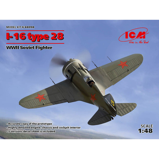 ICM 48098 Plastic model kit Scale aircraft 1:48 WWII Soviet Fighter I-16 type 28