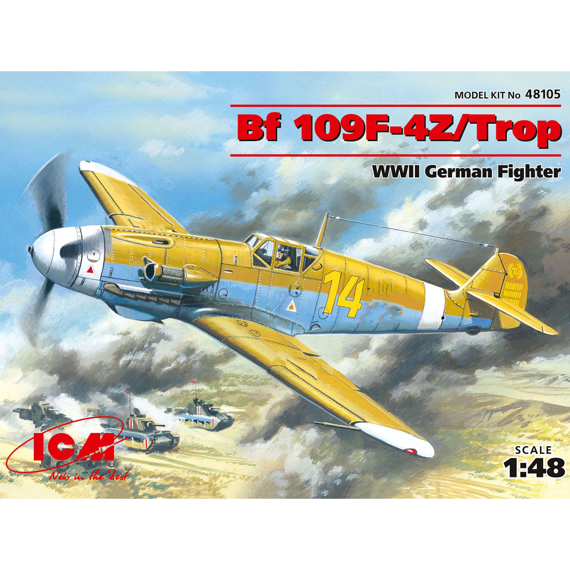 ICM 48105 Scale model kit 1:48 Messerschmitt Bf-109F-4Z/Trop WWII German fighter