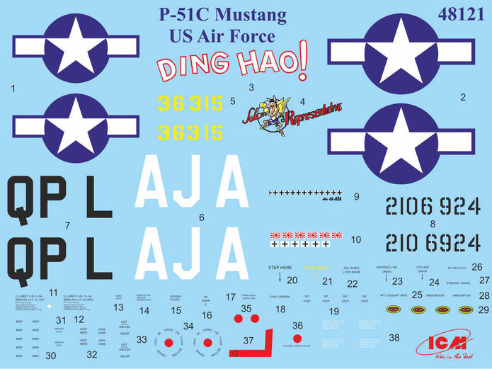ICM 48121 Plastic model kit 1:48 Mustang P-51C WWII USAF fighter - modelling kit
