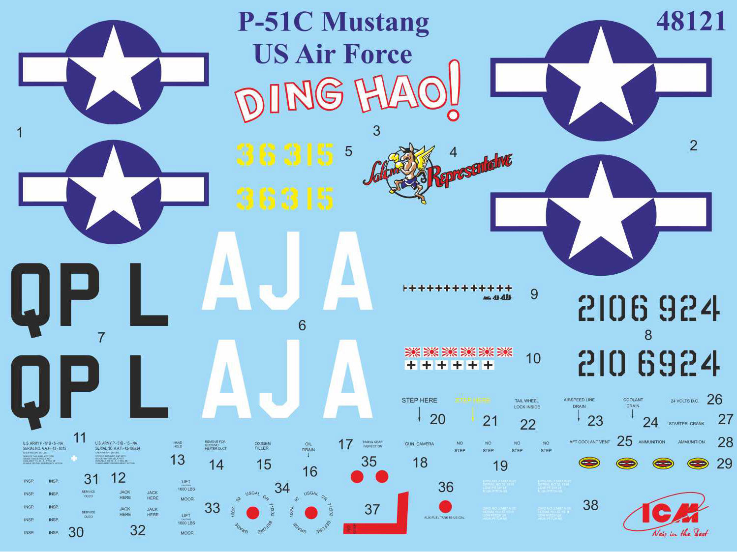 ICM 48121 Plastic model kit 1:48 Mustang P-51C WWII USAF fighter - modelling kit