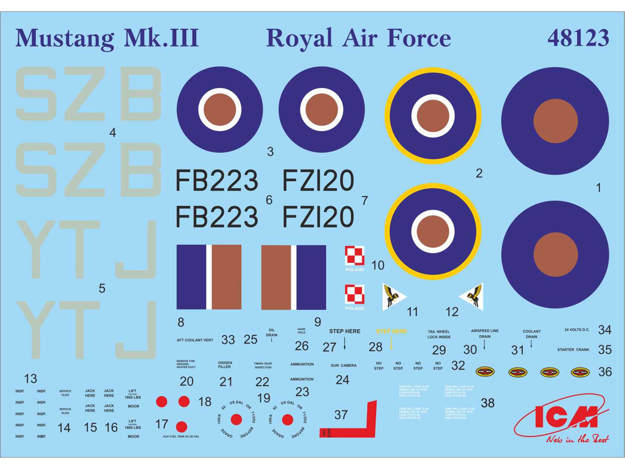 ICM 48123 Plastic model kit 1:48 Mustang Mk.III WWII RAF fighter - modelling kit