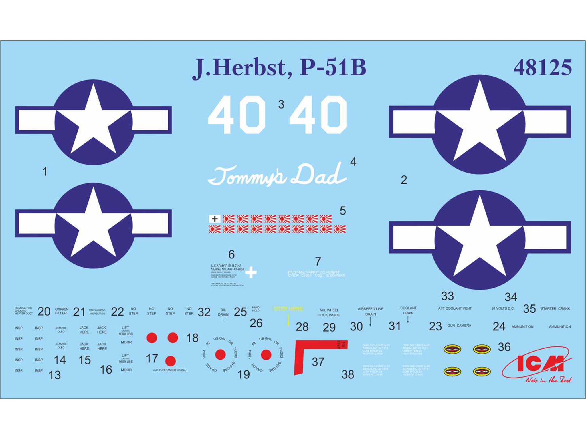 ICM 48125 Scale model 1:48 Mustang P-51B WWII USAF fighter + Pilots and Technics