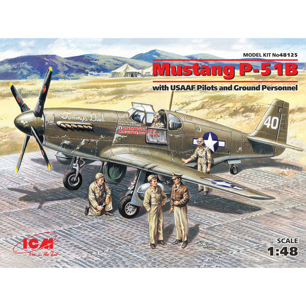 ICM 48125 Scale model 1:48 Mustang P-51B WWII USAF fighter + Pilots and Technics