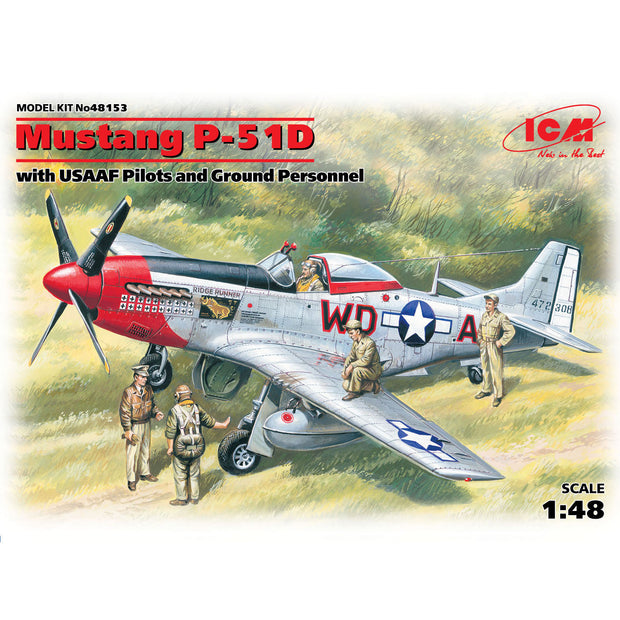 ICM 48153 Plastic model 1:48 Mustang P-51D USAF fighter + US Pilots and technics
