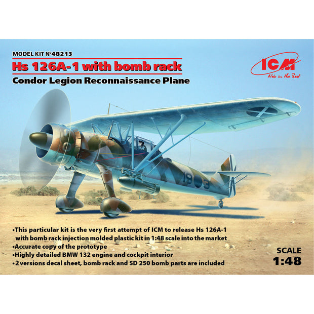 ICM 48213 Plastic model aircraft kit 1:48 Hs 126A-1 with bomb rack Condor Legion